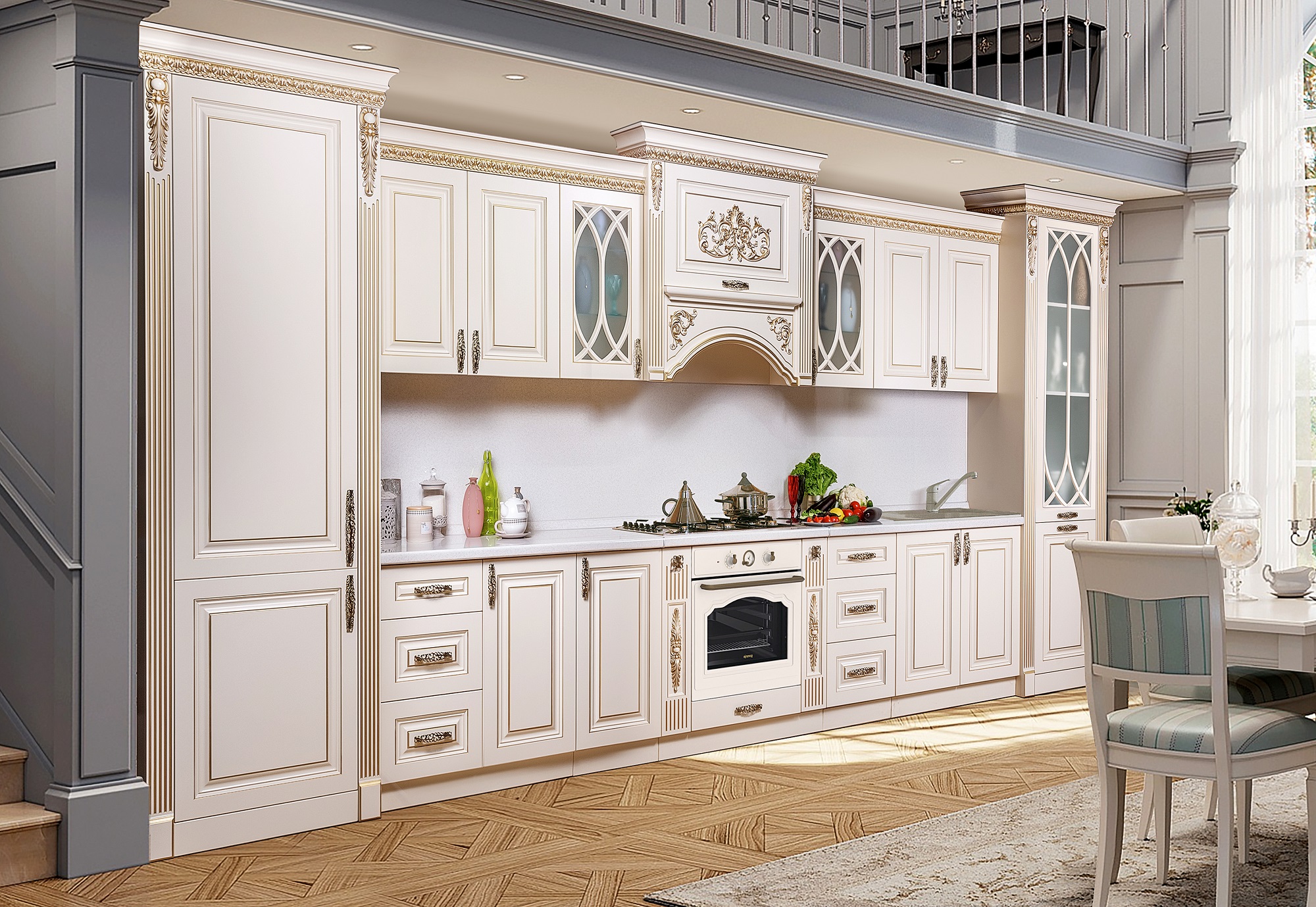 Ариана золото стекл пенал нов Кухонная мебель "Ариана" золото | Мебельная фабрика "СКФМ"