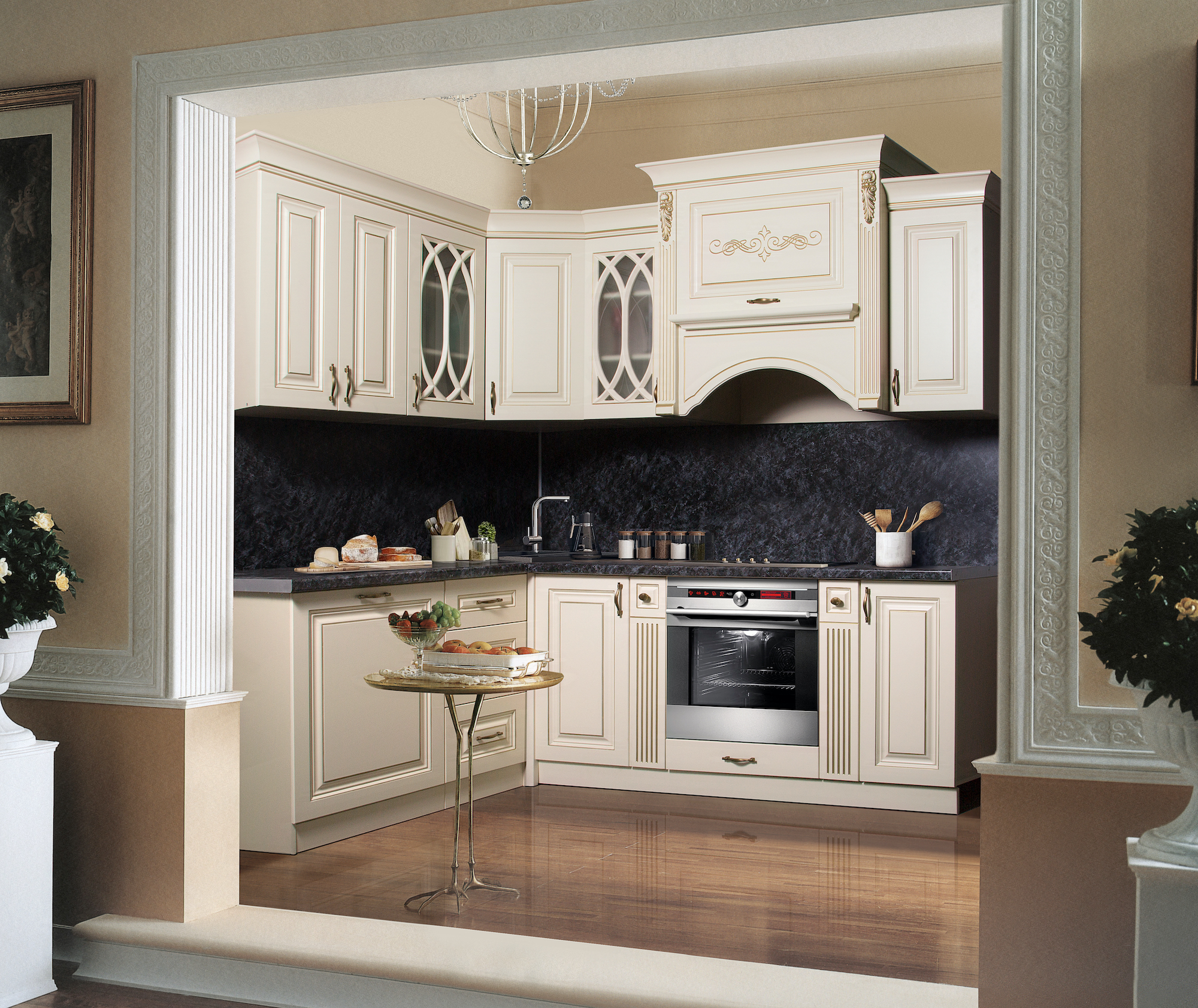 Кухонная мебель «Аделина» угловая бежевая 1.65х2.3 | Мебельная фабрика "СКФМ"