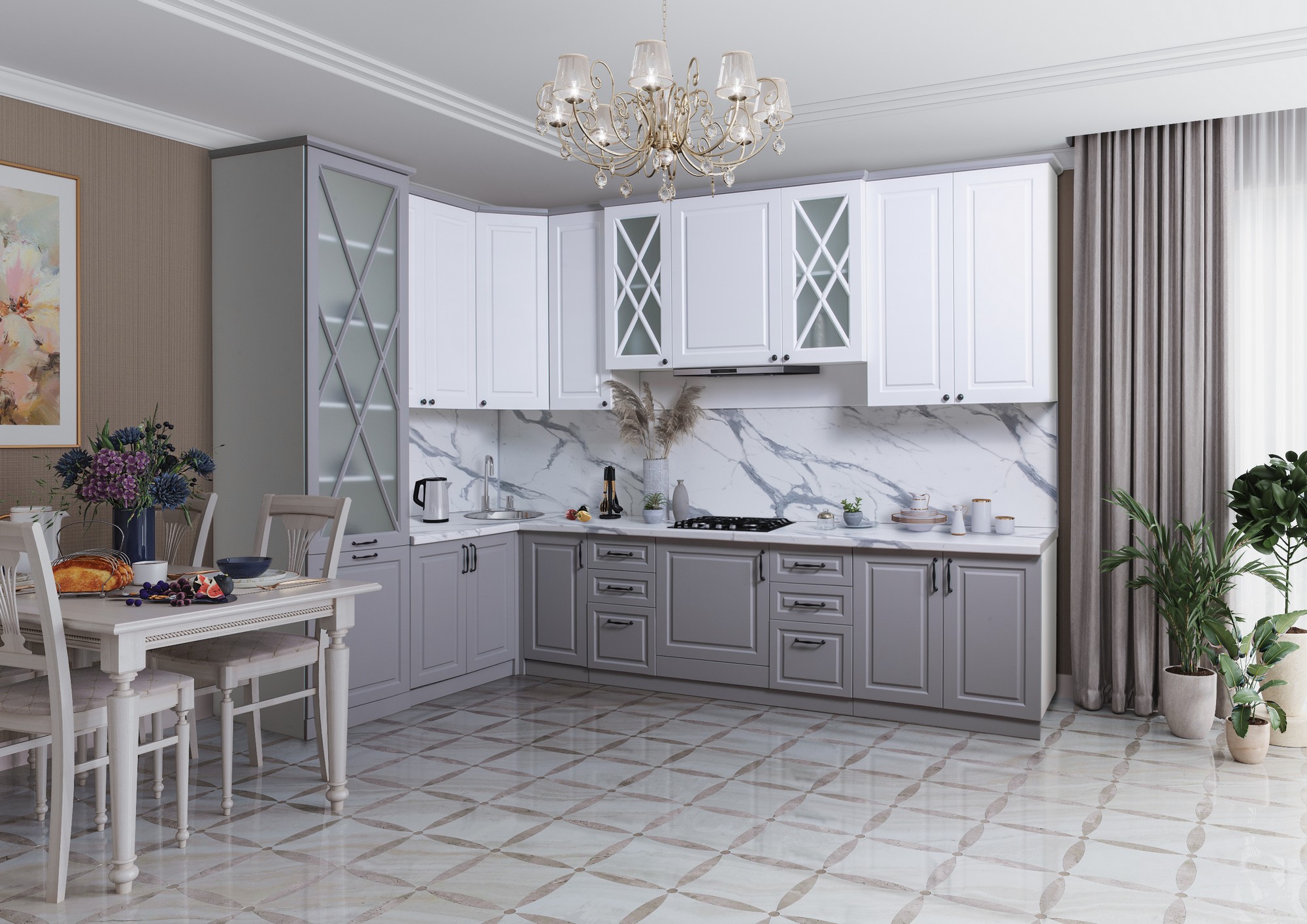 Виктория угловая 3,2 Кухонная мебель "Виктория 3.2х2.0" угловая седая ночь | Мебельная фабрика "СКФМ"